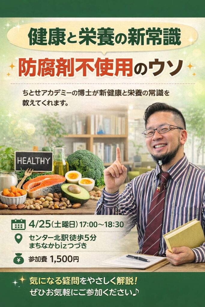 健康と栄養の新常識セミナー：防腐剤不使用のウソ。2026年開催のちとせアカデミー主催イベント告知